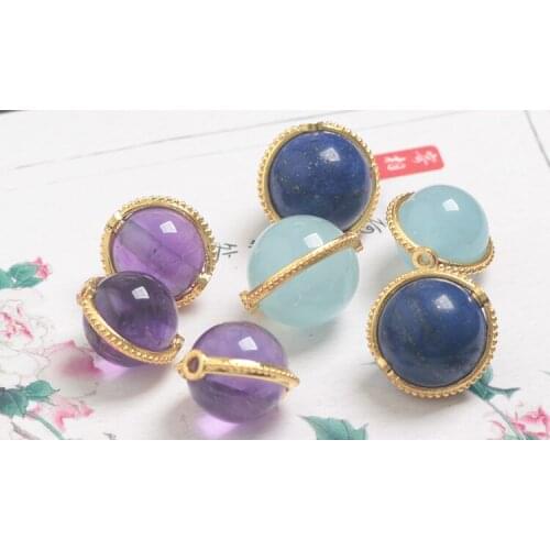 One pcs Amethyst/Aquamarine/Lapis round 14mm for DIY jewelry making loose beads FPPJ wholesale nature