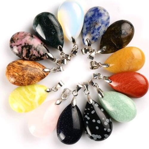 Assorted Natural Stone Water Drop Pendants Pendulum Crystal Fluorite Opalite obsidian Chakra Healing Reiki Beads&Free shipping