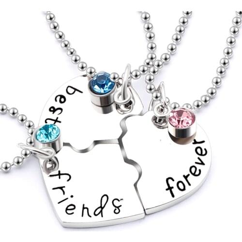Best Friends Pendant Necklace 4 Pieces Heart Shape Puzzle Hand Stamped Best Friend Forever Bead Necklaces Friendship BFF Jewelry
