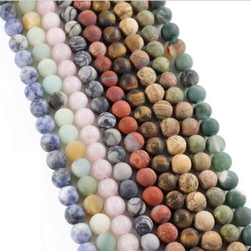 Polish Round Matte Frosted Tiger Eye Turquoises Natural Stone Beads Amazonite Watermelon Loose Beads for Bracelet Jewelry Making