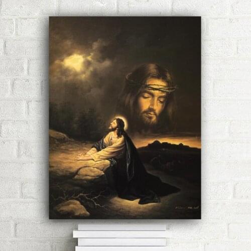 Jesus at Gethsemane Portrait Oil Painting on Canvas Posters and Prints Scandinavian Christian Wall Art Picture for Living Room