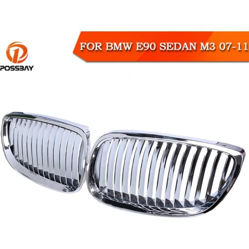 POSSBAY 1 Pair Car Center Grilles Chrome Silver Wide Kidney Hood Grills for BMW 3-Series E90 Sedan M3 2007 2008 2009 2010 2011