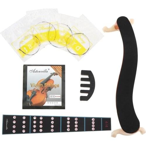 3/4 & 4/4 Durable Violin Accessories kit with Shoulder Rest Fingerboard Sticker Strings and Mute