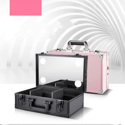 Professional portable cosmetics box home cosmetics storage box with LED lights charging pattern nail tool kit Bag