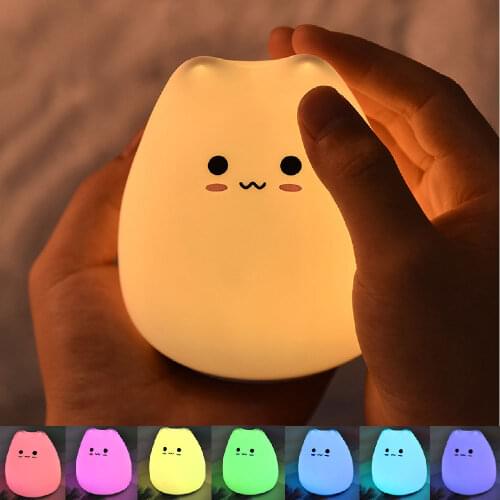 Touch Silicone Night Light Colorful Cat Animal Light Led lights Cartoon Silicone Lamp Bedroom decoration lights Bedside lighting