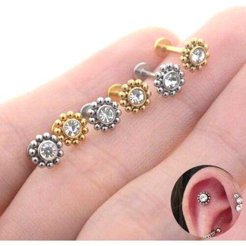 2Pcs 1.2x6/8/10mm Bar Sun Flower Helix Piercing Tragus Cartilage Earrings Conch Labret Lip Ring Nose Stud серьги Ear Jewelry 16G