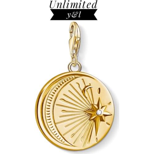 Gold Moon Star Sun Charms 925 Sterling Silver Pendant DIY Accessories Fit Thomas Style Charm Bracelets Necklace Silver Jewelry