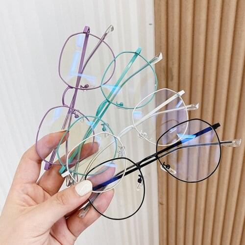 SO&EI Vintage Colorful Women Metal Glasses Frame Clear Anti-Blu-Ray Lens Eyewear Men Ultra-Light Irregular Round Computer Goggle