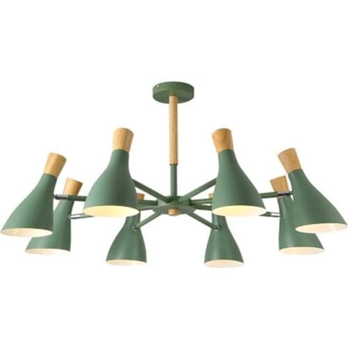 Modern Chandelier Lighting For Living Room Wooden Chandeliers Ceiling E27 Nordic Lustre With Iron Lampshade Art Deco Lustres