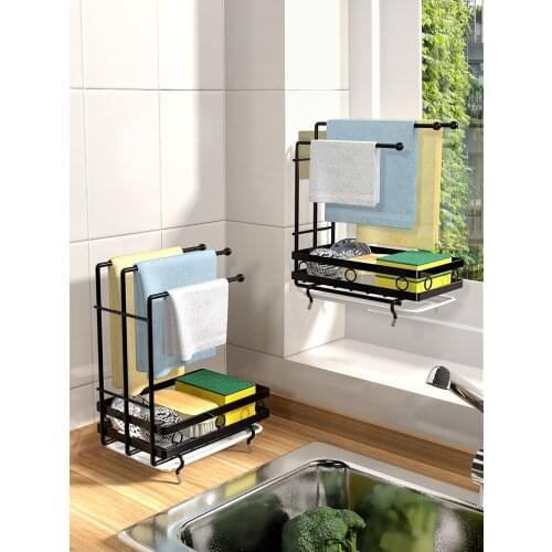 Zq Rag Storage Rack Storage Rack Table Wall Hanging Punch-Free Dishcloth Towel Draining Rack