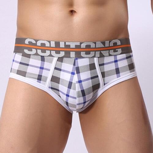 Mens Underwear Soft Cotton Underpants Plaid Breathable Summer Fashion Briefs Men Panties Breathbale Shorts Plus Size M/L/XL/XXL