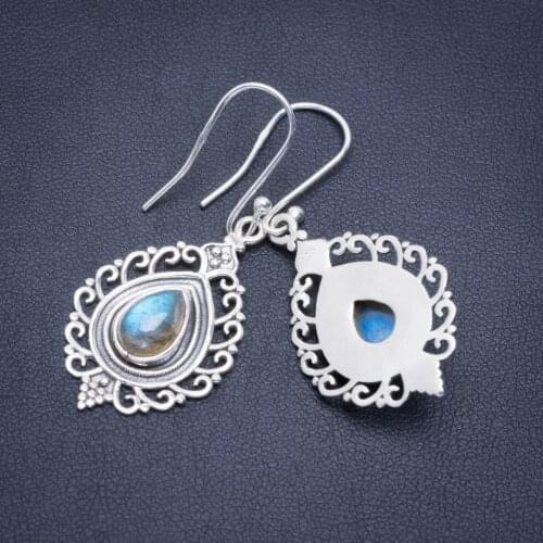 Natural Blue Fire Labradorite Handmade Unique 925 Sterling Silver Earrings 1.75" A2385