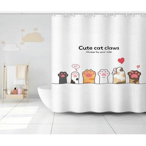 Cute Cat Claws Painting Shower Curtain Set with 12 Hooks Bathroom Decoration