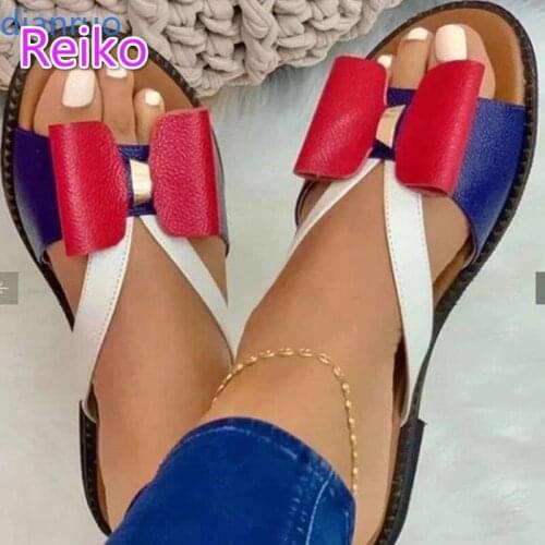 Ladies low-heeled sandals, one-liner, summer 2021 new bow slippers, beach shoes, color matching womens shoes claquette femme