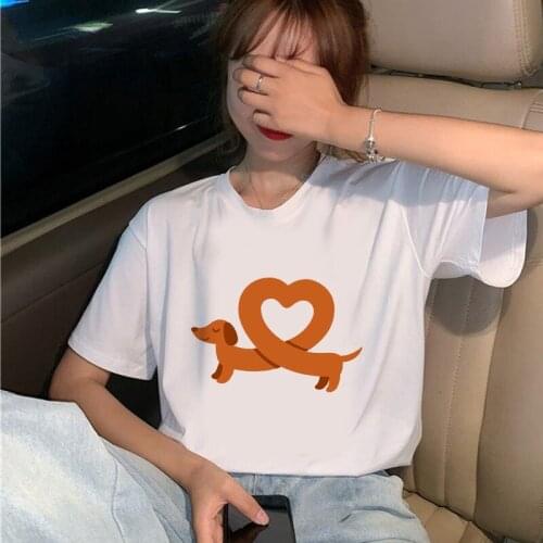 Womens T-shirt 90s Ulzzang Harajuku Graphic Funny A dog with a long body Print T-shirt O Neck Casual Womens Top T-shirt
