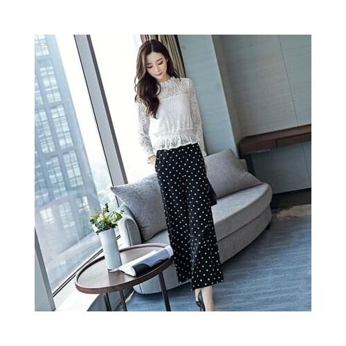 High quality summer & spring womens sleeveless lace blouses suits wide leg trousers two-pieces lace clothes sets