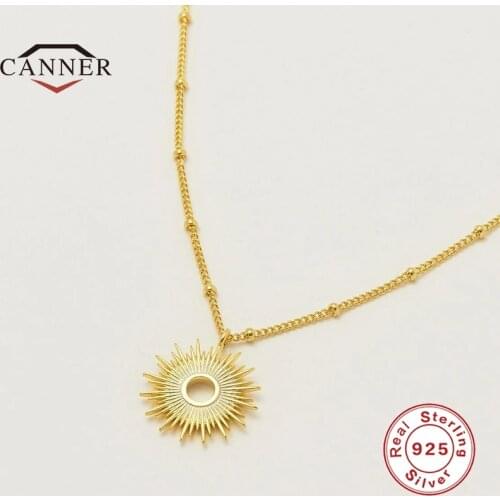 CANNER 100% Real 925 Sterling Silver Necklace for Women Sun-shaped Simple Pendant Chain Choker Necklaces Fine Jewelry Collares