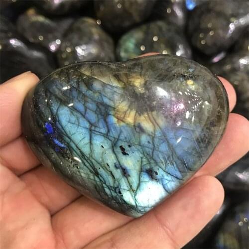 1pcs Natural Labradorite Handcarved Quartz Crystal Heart Stones Healing Minerals Specimen Decor Gifts