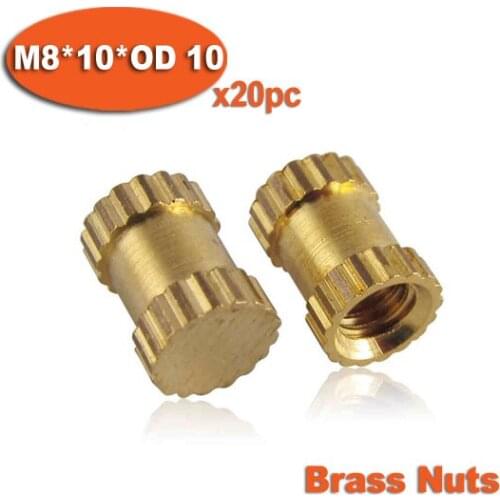 20pcs M8 x 10mm x OD 10mm Injection Molding Brass Knurled Thread Inserts Nuts