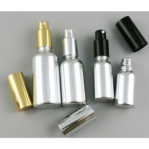 200 X High Quality Refillable Silver Glass Cream Shampoo Bottle With Gold Black Silver Pump 5ml 10ml 20ml 30ml 50ml 100ml