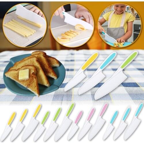 3Pcs/Set Kitchen Cooking Knife Kids Cake Bread Fruit Knife Chef Toddler Cooking Plastic Sawtooth Cutter for Children Vegetable