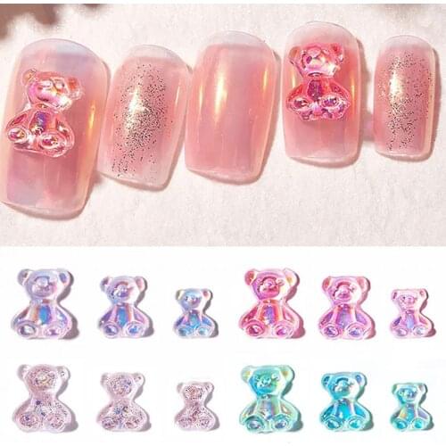 30/100Pcs Nail Art Resin Small Bear Flatback Cute Cartoon Shiny For Nail Art Rhinestone Accessories DIY Decoration Rhinestone