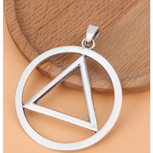 5pcs Silver Color Alcoholics Anonymous AA Recovery Sobriety Triangle Symbol Round Charms Pendants for Necklace Jewelry Making