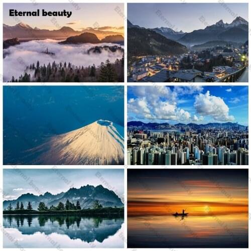 5D Diy Diamond Painting City Scenery Full Drill Rhinestone Embroidery Mountains Landscape Mosaic Wall Art Picture for Home Decor