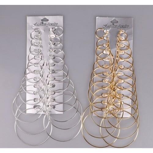 6/12pairs Gold Hoop Earrings Set Big Circle Earring Fashion Jewelry Earrings For Women Girls Steampunk Ear Clip Korean Earrings