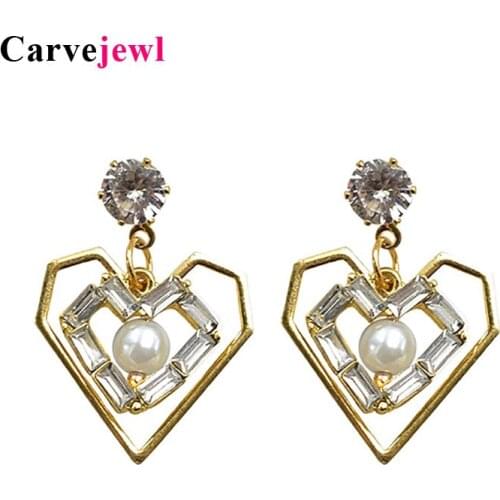 Carvejewl Irregular metal Heart Earrings glass rectangle stone gold Plating Ornaments acrylic pearl Dangle Earring women jewelry