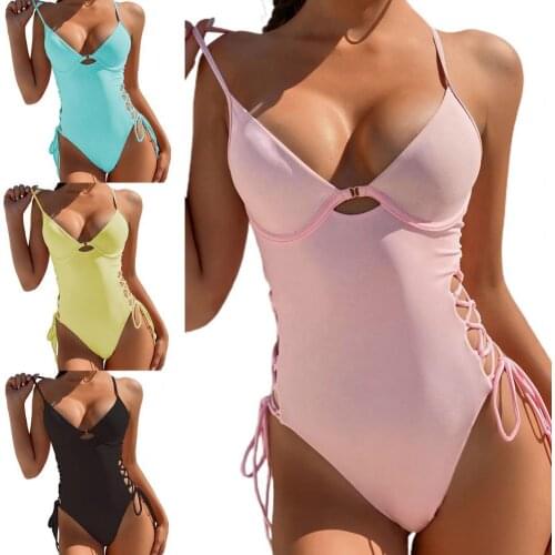 One Piece Sexy Brazilian Thong Bikini Mujer Swimwear Women Bandage Solid Swimsuit Micro Bikini Set Summer Beachwear Swim Suit