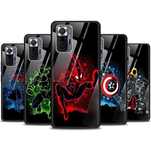 Marvel Art Superhero Tempered Glass Cover For Xiaomi Redmi Note 10 10S 9 9T 9S 8T 8 9A 9C 8A 7 Pro Max Phone Case