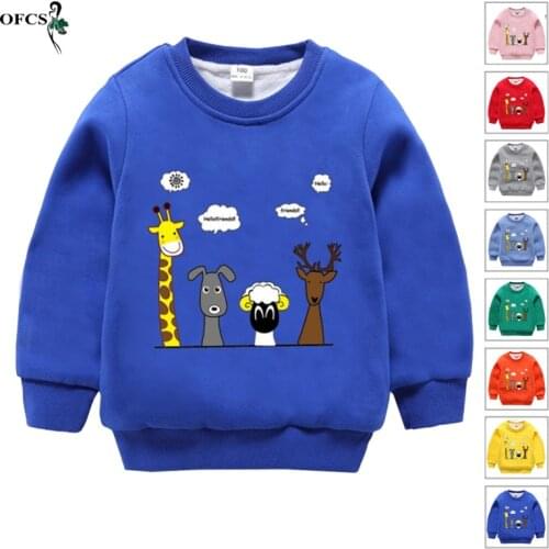 Retail Baby Boys Girls Sweatshirts 2-12 Y Winter Add Wool Cartoon Cotton Hoodies Tops Children Kids Full T Shirts Blouse Clothes
