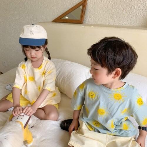 Childrens Clothing Summer New Boys Girls Sun Printing Cotton T-shirts Casual Loose Fashion T Shirts for Toddler 2-8 Y Kids Tops