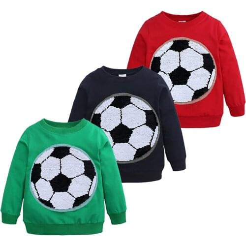 Boys Girls Glitter T Shirts Clothing Football to Score Sequins Tops Tee Long Sleeve Shirt Change Color Casual Cotton Clothes