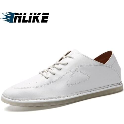 Inlike Big Size Men Flat Shoes Cow Leather Men Loafers Breathable Lace-Up Men Driving Shoes