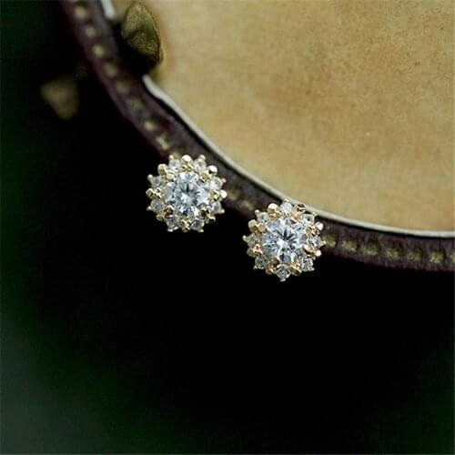 Classic Female White Crystal Small Earrings Charm Sterling Silver Wedding Earrings For Women Dainty Gold Sunflower Stud Earrings