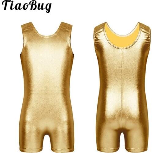 TiaoBug Girls One-piece Shiny Sleeveless Ballet Leotard Child Stage Dance Costume Kids Solid Color Gymnastics Leotard Jumpsuit