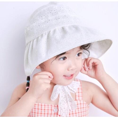 2021 Summer Outdoor Caps UV Protection Baby Sun Hats Kids Beach Bucket Hat Girl White Lace Cap Hat(for 2-6 Years Old Babies)