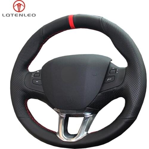 LQTENLEO Black Genuine Leather Car Steering Wheel Cover For Peugeot 208 2011-2019 Peugeot 2008 2013-2019 Peugeot 308S