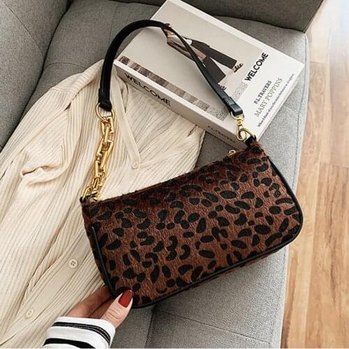 Zebra Pattern Chain Small Velour Shoulder Bags for Women Leopard Fashion Wild Handbags Trending Womens Armpit Bag