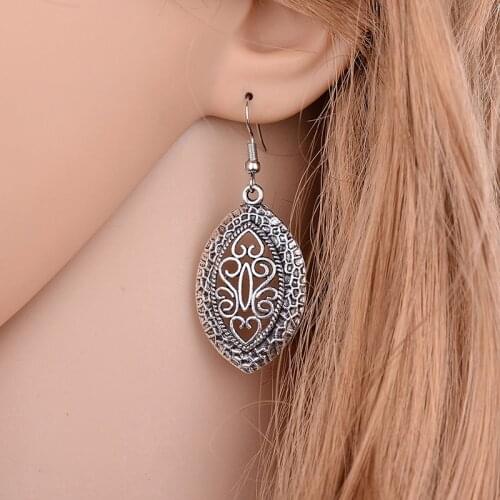 Bohemia Vintage Jewelry National Elements Tibetan Carving Hollow Retro Drop Pendant Earring for Women 2020 Ethnic Round