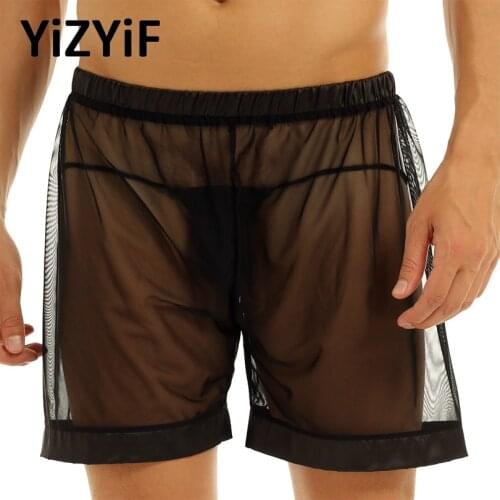 Mens bikini swimwear sexy men swimwear Lingerie See-through Mesh Loose Lounge Boxer Shorts Underwear swimsuit swimming shorts