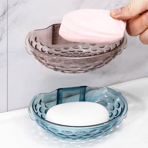 1pc Soap Box Bathroom Soap Holder Dish Storage Plate Tray Wall Mount Quick Drainage Base Acrylic Stable Adhesive Soap Dishes