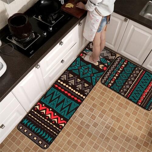 Green Black Geometric Pattern Kitchen Rug Set Ethnic Style Bed Rug Floral Floor Carpet For Bedroom Vintage Door Mat Non-slip