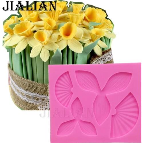 Daffodils Flower Silicone mould Leaves fondant molds cake decorating tools chocolate leaf gumpaste mold T1000