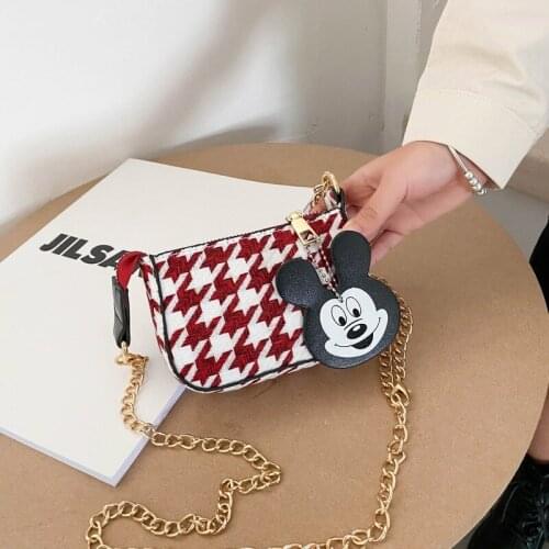 Disney 2021 new woolen cloth bag Mickey Mouse childrens shoulder messenger stray bag accessories coin purse bag female bag