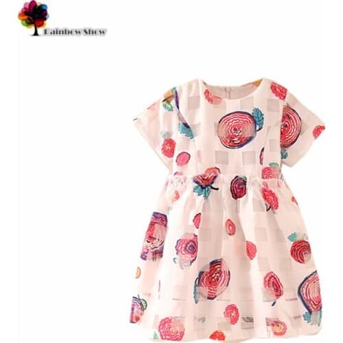 New Children Clothing Summer Girls Cute Organza Lollipops Printed Cotton Lining Short Sleeve Dress Kids Dresses
