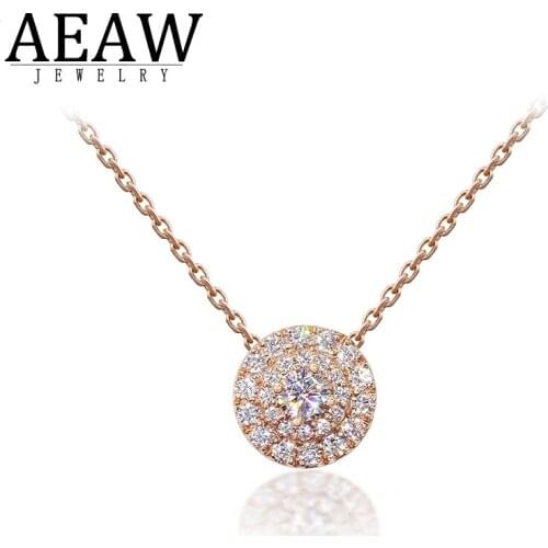 AEAW Real 10K White And Rose Gold Lab Grown 3mm Moissanite Diamond Pendant With Chian Necklace For Women Gift
