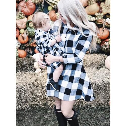 Mom Baby Girl Party Clothes Mother Daughter Dresses Family Matching Clothes Women Striped Plaid Baby Girl Mini A-line Dress